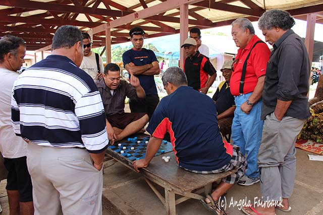 Tongan men playing chess, Nuku'alofa, Tonga, copyright Angela Fairbank