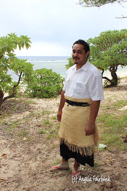 Driver in traditional clothing, Nuku'alofa, Tonga, copyright Angela Fairbank