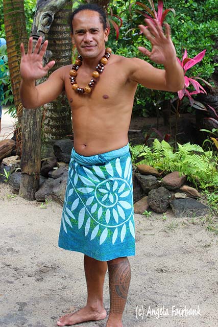 Guy at Tiki Theatre, Moorea, French Polynesia, copyright Angela Fairbank