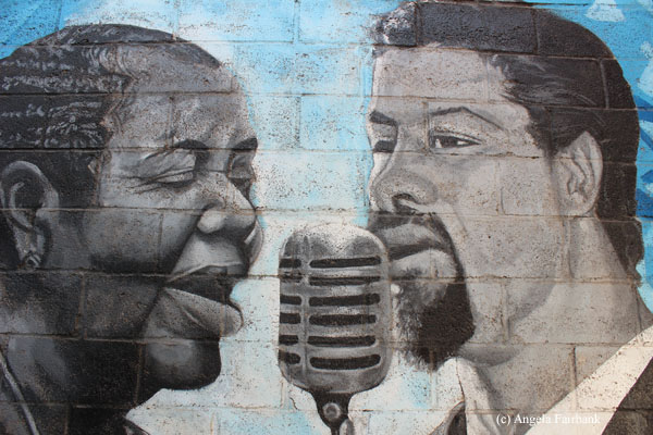 mural of cesaria evora singing