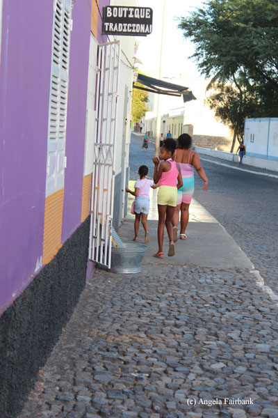 family on sidewalk